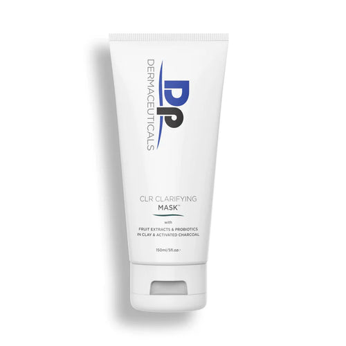 Dp Dermaceuticals™ CLR Clarifying Mask tube, white with blue logo and flip-top cap