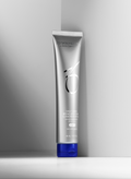 SPF 50 sheer sunscreen tube, silver body with blue cap base