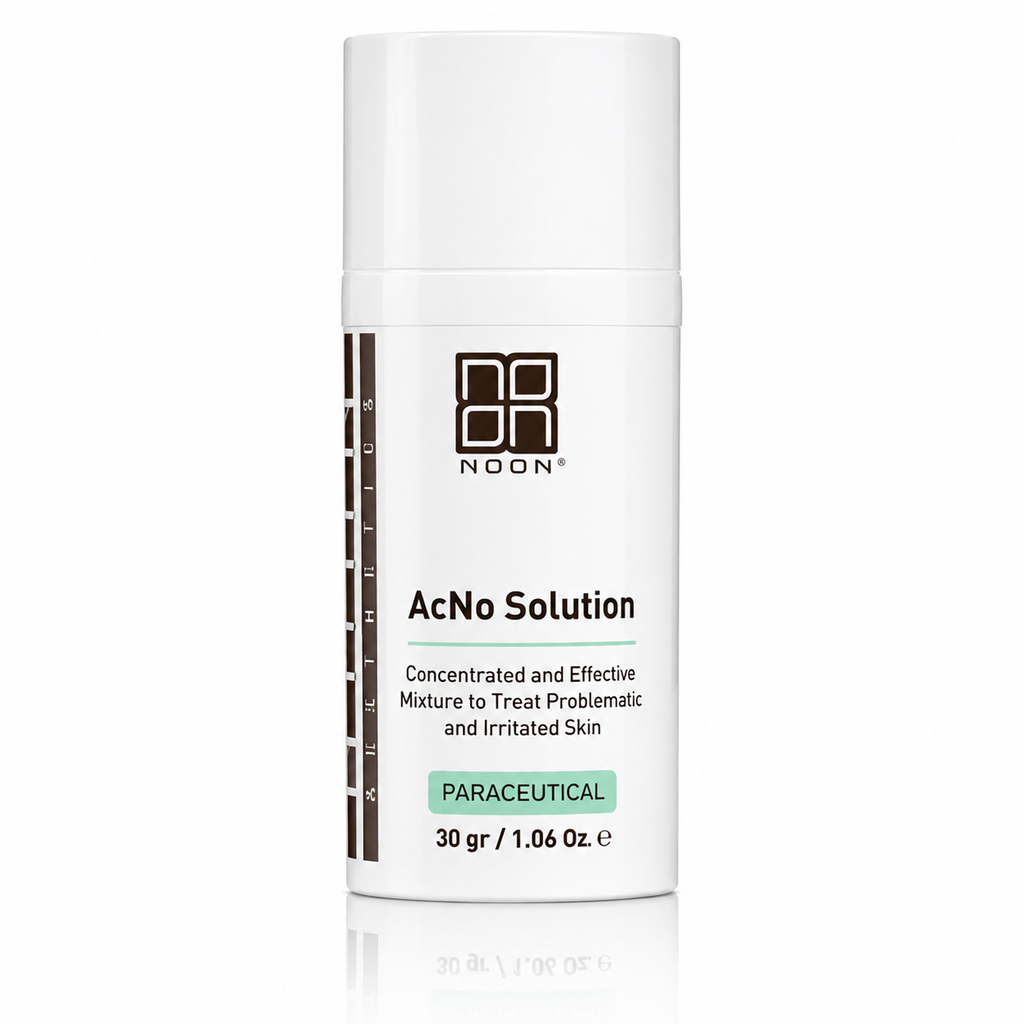 ALMA & NOON AcNo Solution acne treatment bottle, white container with label