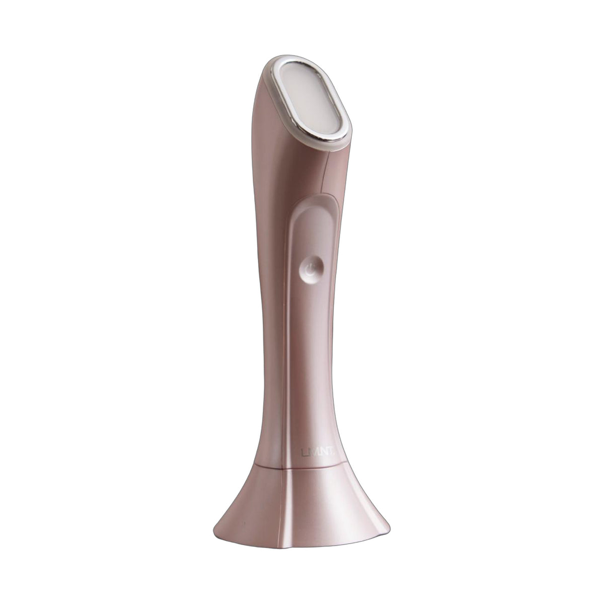 Rose-gold standing LED facial device with oval light head and base