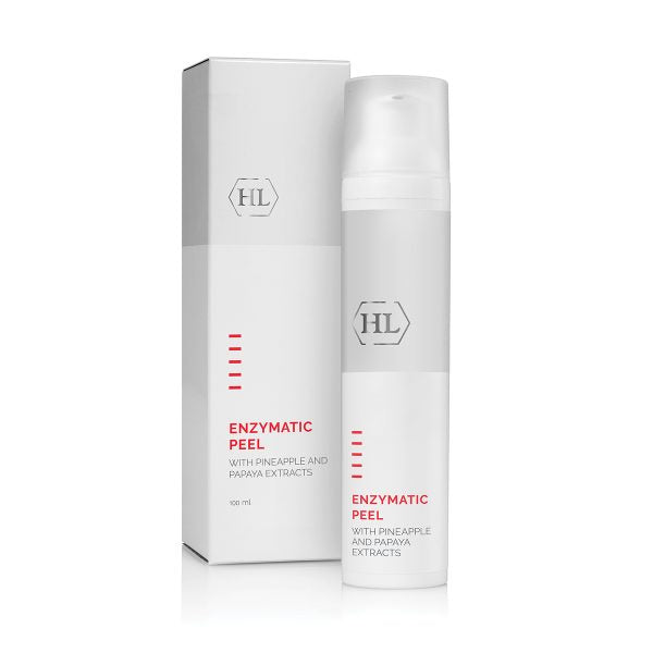 Facial enzymatic peel serum in white pump bottle with matching white box