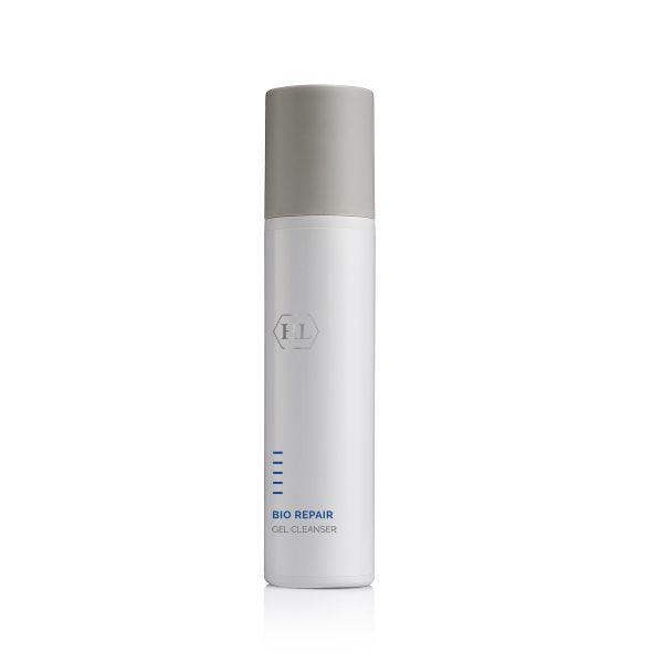 Bio repair gel cleanser bottle, white pump-style dispenser with label