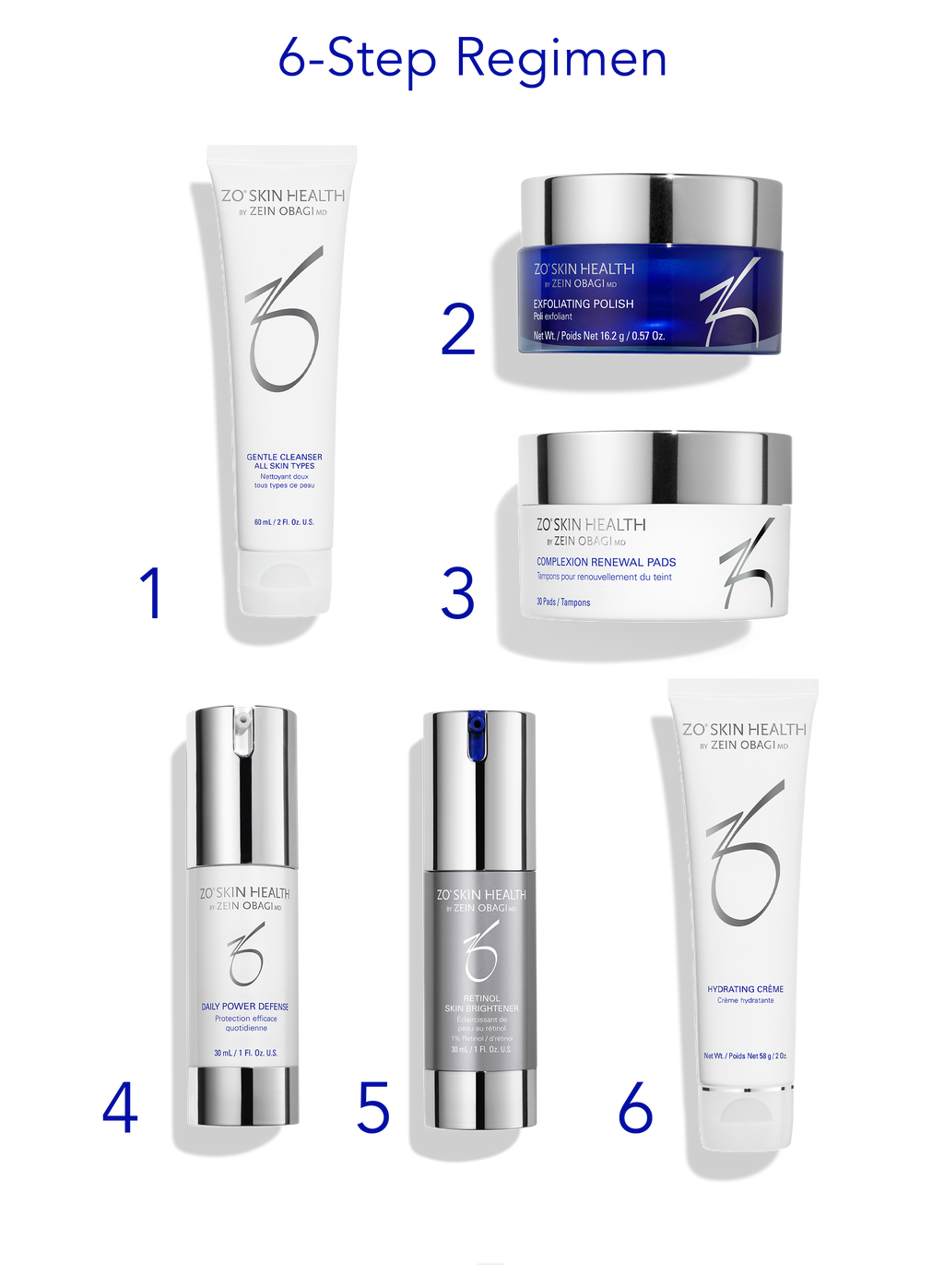 Skin brightening retinol skincare set with six numbered tubes, bottles, and a cream