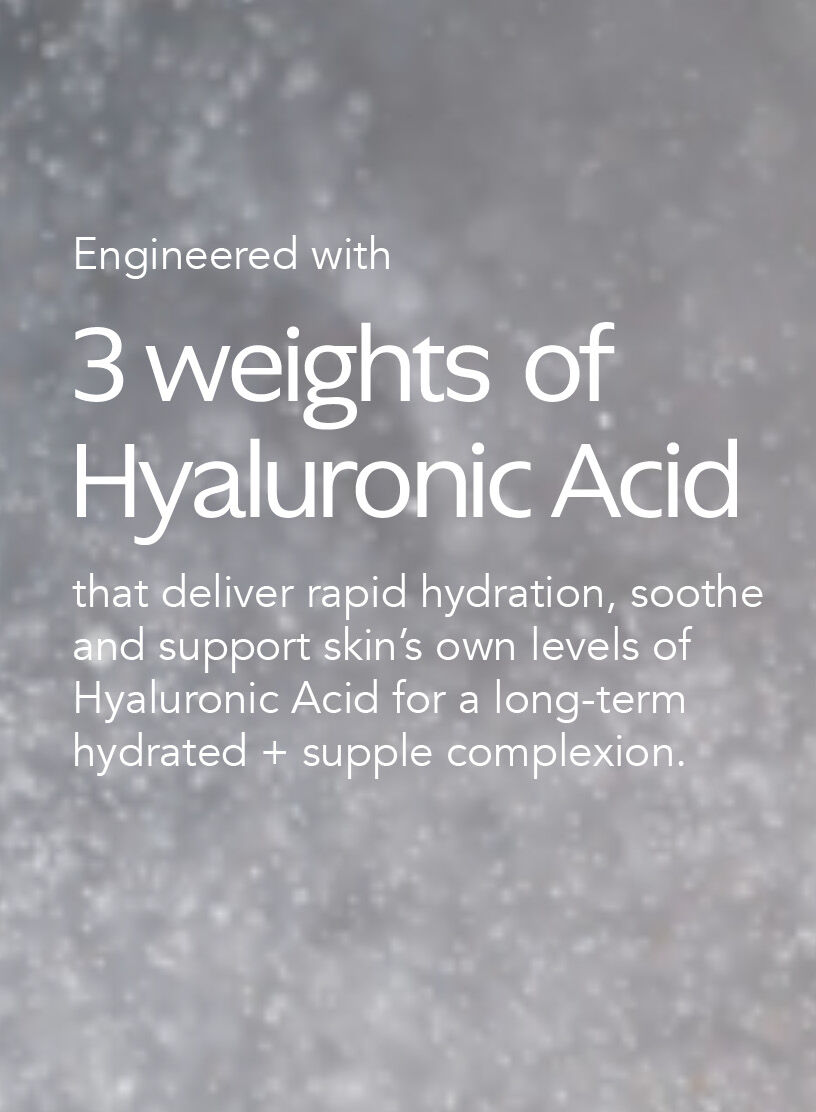Text on a gray background about Hyaluronic Acid and skin hydration.