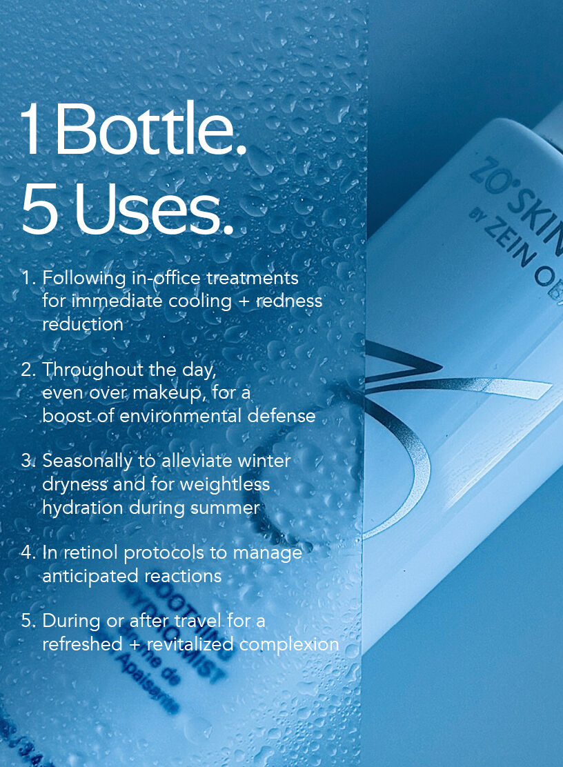 Zo Skin Health bottle with text on a blue background