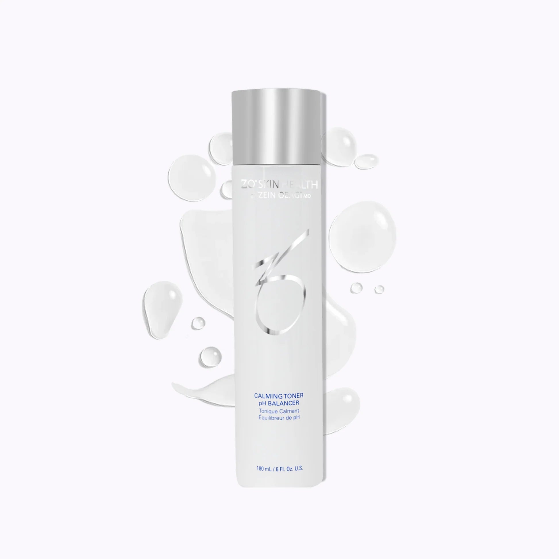 Skincare bottle with a silver cap on a white background