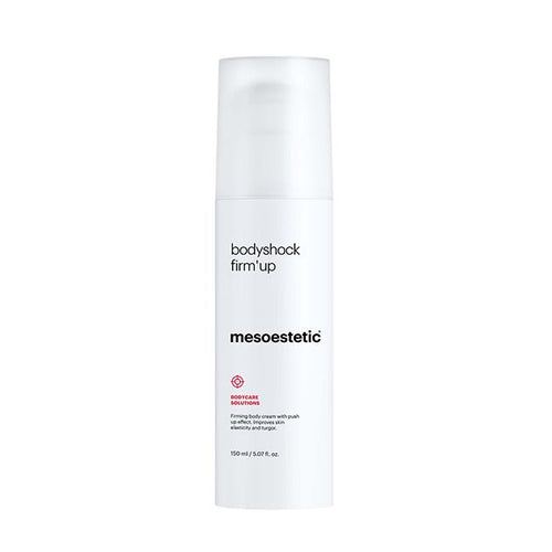 Mesoestetic bodyshock firm'up skincare product packaging on a white background