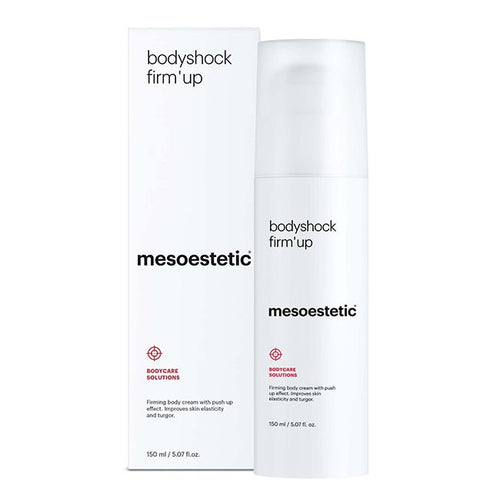 Bodyshock firm' up bottle (150 ml) and box, white with mesoestetic branding