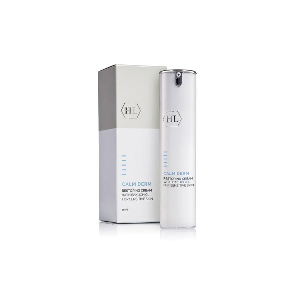Calm Derm facial restoring cream, Bakuchiol, in pump bottle with box