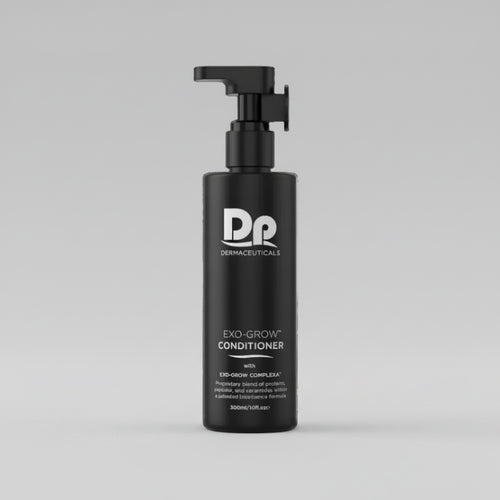 Dp Dermaceuticals™ Exo-Grow conditioner bottle with black pump dispenser