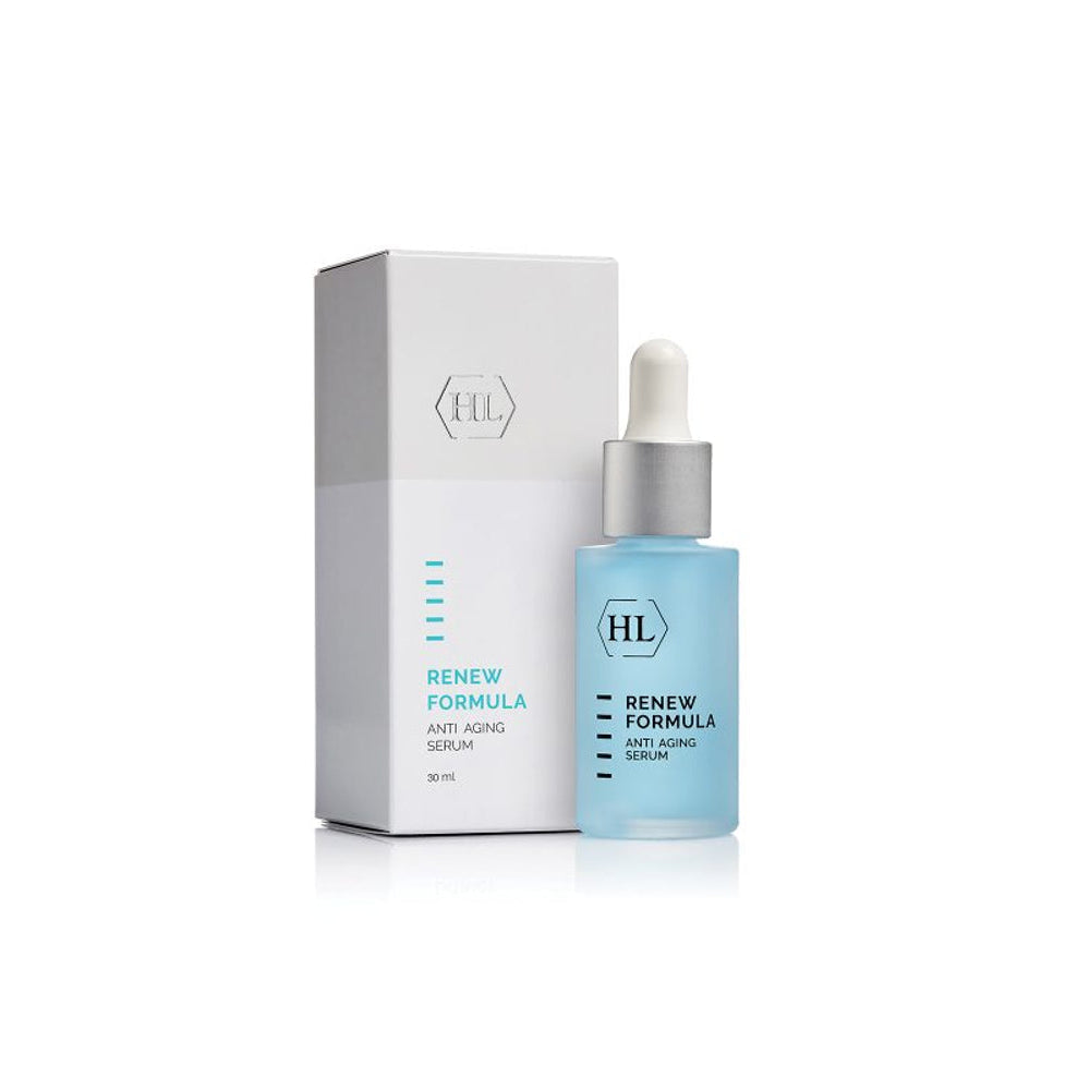 Anti-aging facial serum, blue dropper bottle with white box
