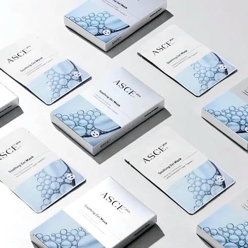 Multiple ASCE plus Soothing Gel Mask boxes with bubble graphic packaging